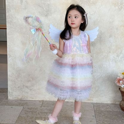 [Archive Sale] Mesh Split Joint Sleeveless Midi Dresses - Rainbow - 6-7Y【130CM】 - image 2