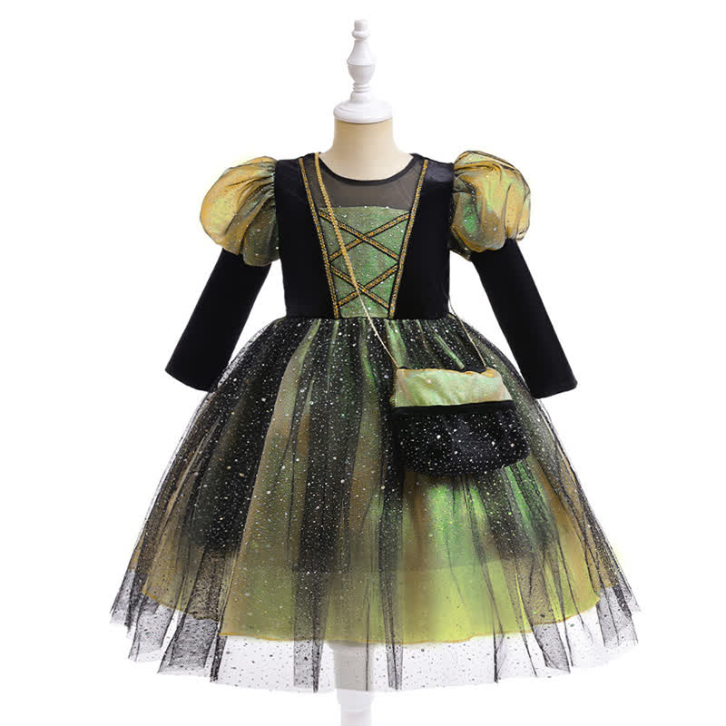 Chemical Fiber Blend Glitter Folds Short Sleeve Mid-long Dresses - Green - 8Y - image 1