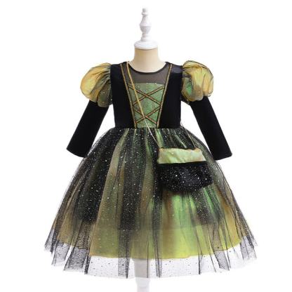Chemical Fiber Blend Glitter Folds Short Sleeve Mid-long Dresses - Green - 8Y - image 1