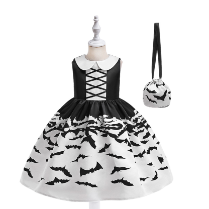 Chemical Fiber Blend Printing Sleeveless Mid-long Dresses - Black&White - 8Y - image 5