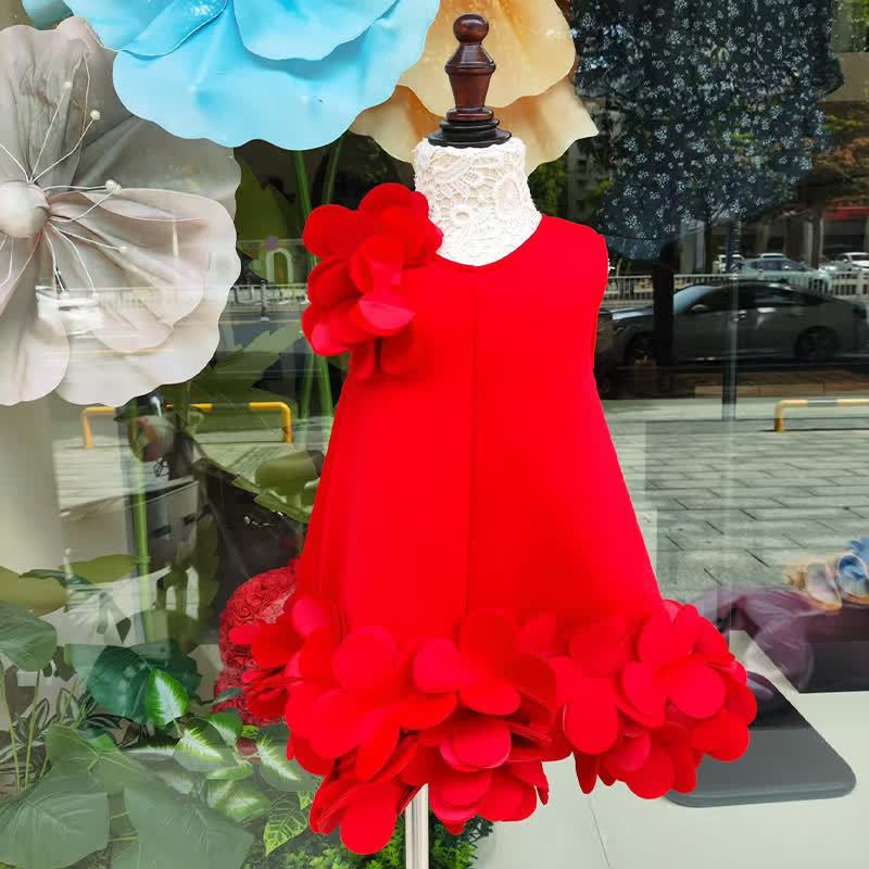 Scuba Knit Rosette Sleeveless Midi Dresses - Red - 12-13Y - image 13