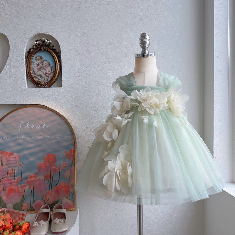 Mesh Rosette Sleeveless Midi Dresses - Green - 10-11Y - image 1