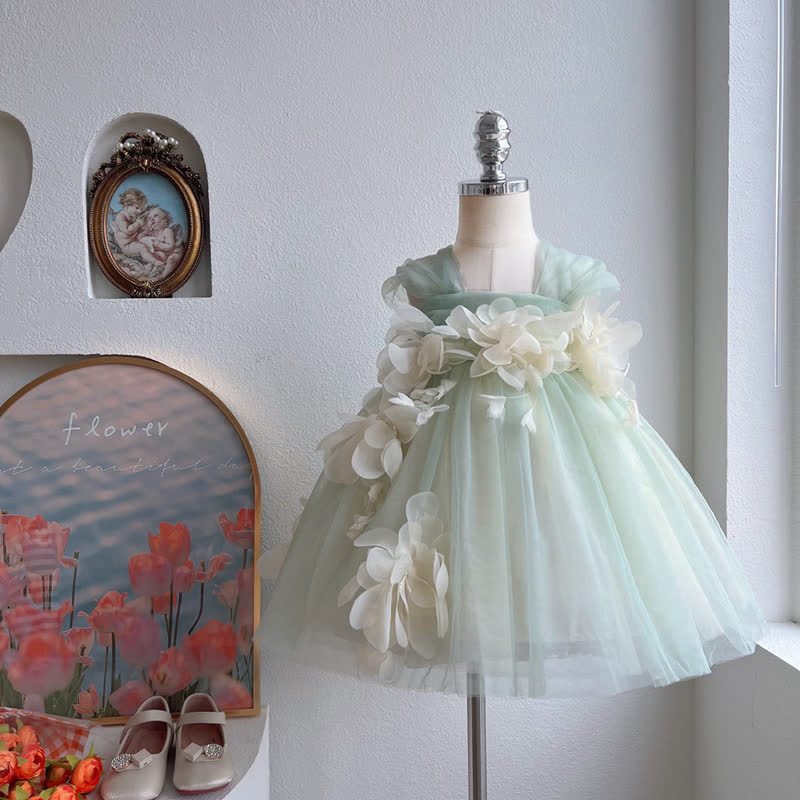 Mesh Rosette Sleeveless Midi Dresses - Green - 10-11Y - image 1