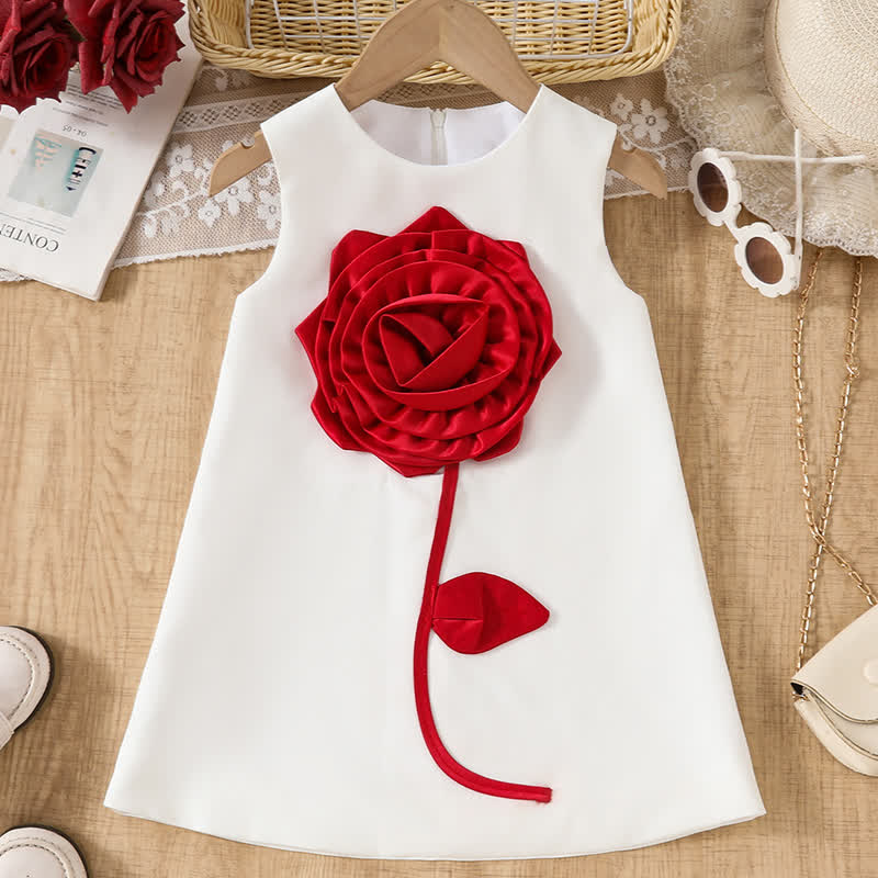 Chemical Fiber Blend Rosette Sleeveless Midi Dresses - White - 7Y - image 2