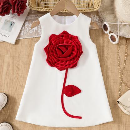 Chemical Fiber Blend Rosette Sleeveless Midi Dresses - White - 7Y - image 2