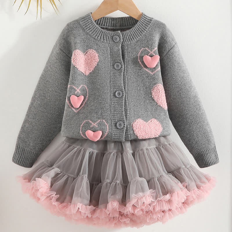 [Archive Sale] Knitting Embellished Long Sleeve Short Two-piece Set - Grey - 3Y【90cm】 - image 5