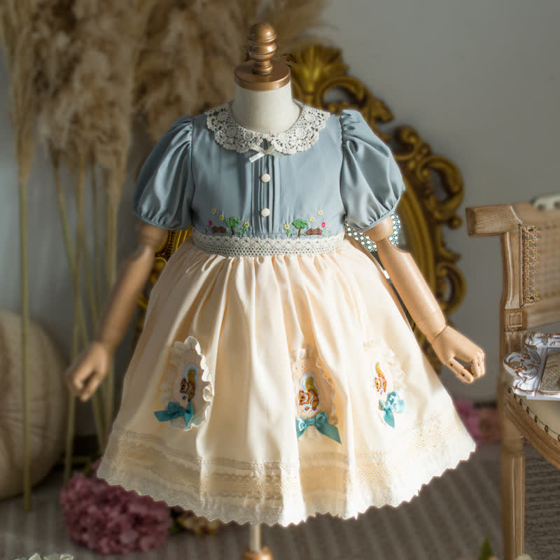 [Archive Sale] Chemical Fiber Blend Stitching Lace Short Sleeve Midi Dresses - Squirrel - 12-18M【90CM】 - image 1