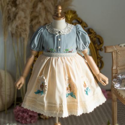 [Archive Sale] Chemical Fiber Blend Stitching Lace Short Sleeve Midi Dresses - Squirrel - 12-18M【90CM】 - image 1