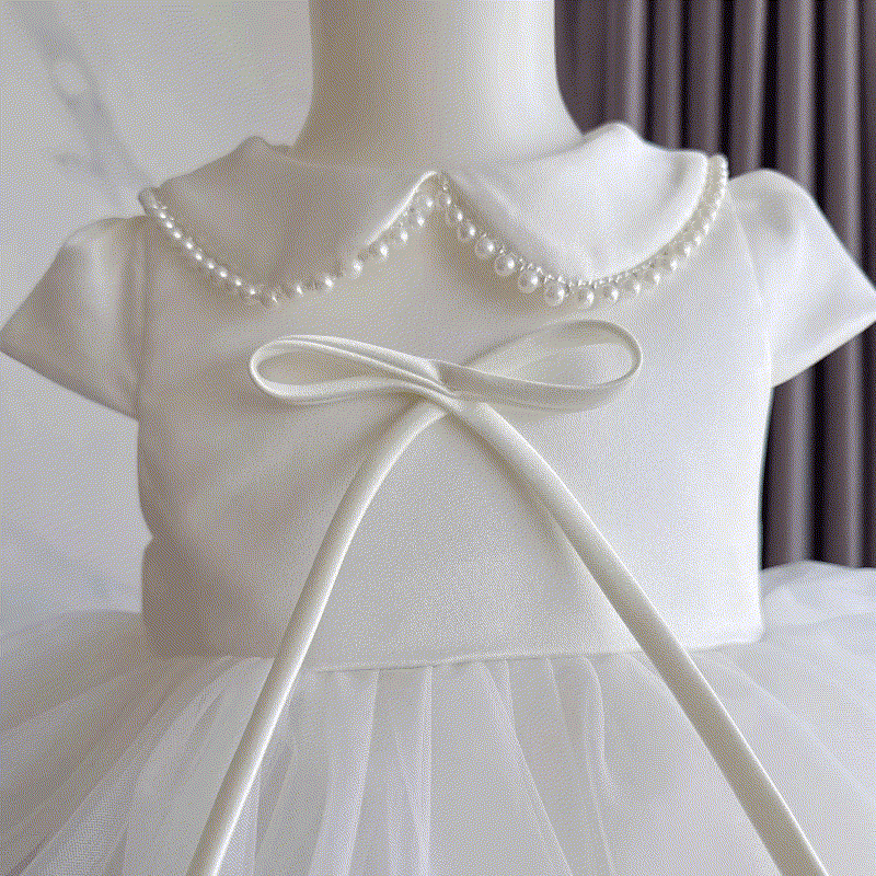 Satin Imitation Pearls Split Joint Folds Short Sleeve Midi Dresses - image 7