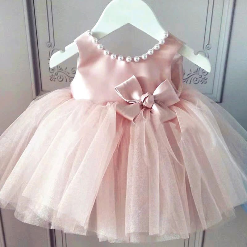 Satin Bow Sleeveless Midi Dresses - Pink - 9-10Y - image 1