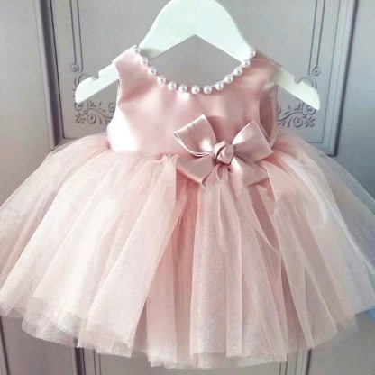 Satin Bow Sleeveless Midi Dresses - Pink - 9-10Y - image 1