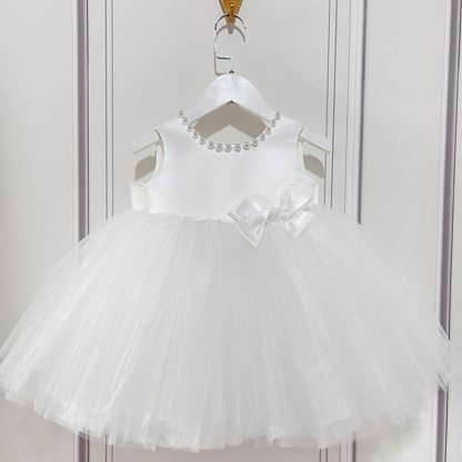 Satin Bow Sleeveless Midi Dresses - White - 9-10Y - image 5