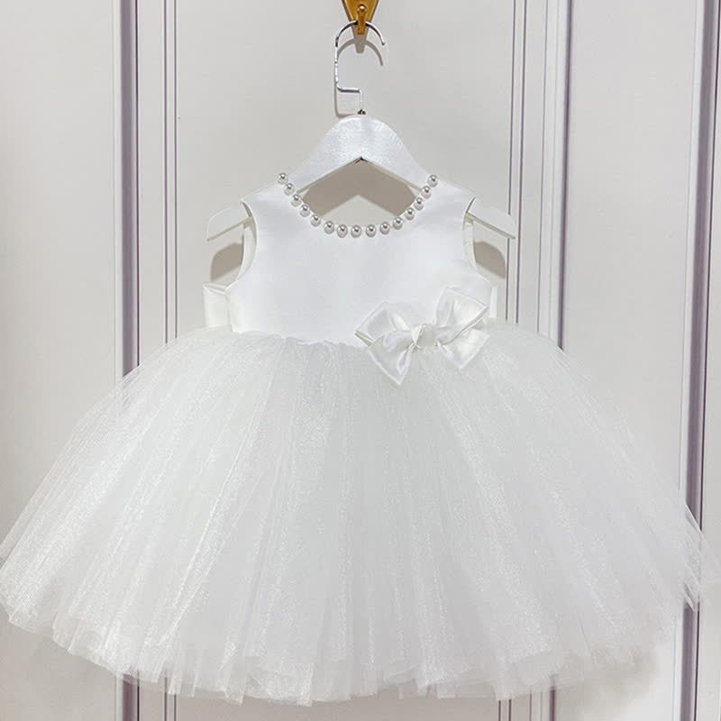 Satin Bow Sleeveless Midi Dresses - White - 9-10Y - image 5