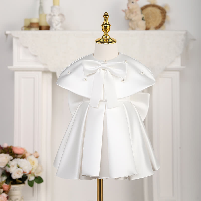 Satin Bow Sleeveless Midi Dresses - White - 9-10Y - image 1