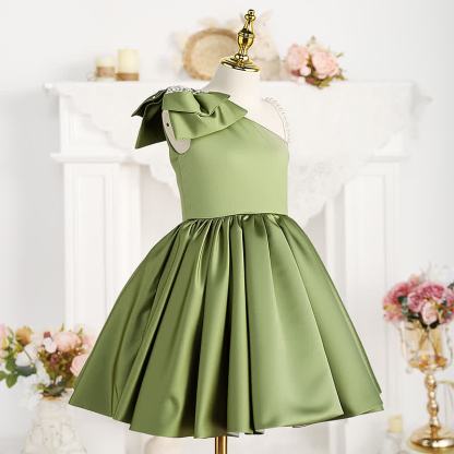 [Archive Sale] Satin Bow Sleeveless Midi Dresses - Green - 7-8Y【120cm】 - image 1