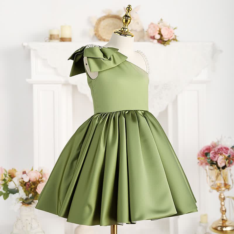 Satin Bow Sleeveless Midi Dresses - Green - 9-10Y - image 1