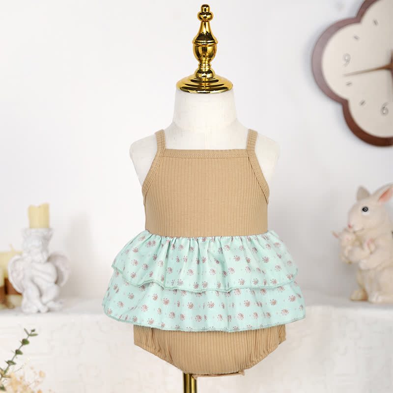 [Archive Sale] Cotton Split Joint Sleeveless Short Tops - Khaki - 6-9M - image 2