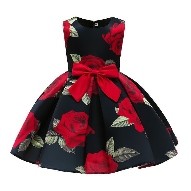 Satin Bow Sleeveless Mid-long Dresses - Black - 9-10Y - image 11