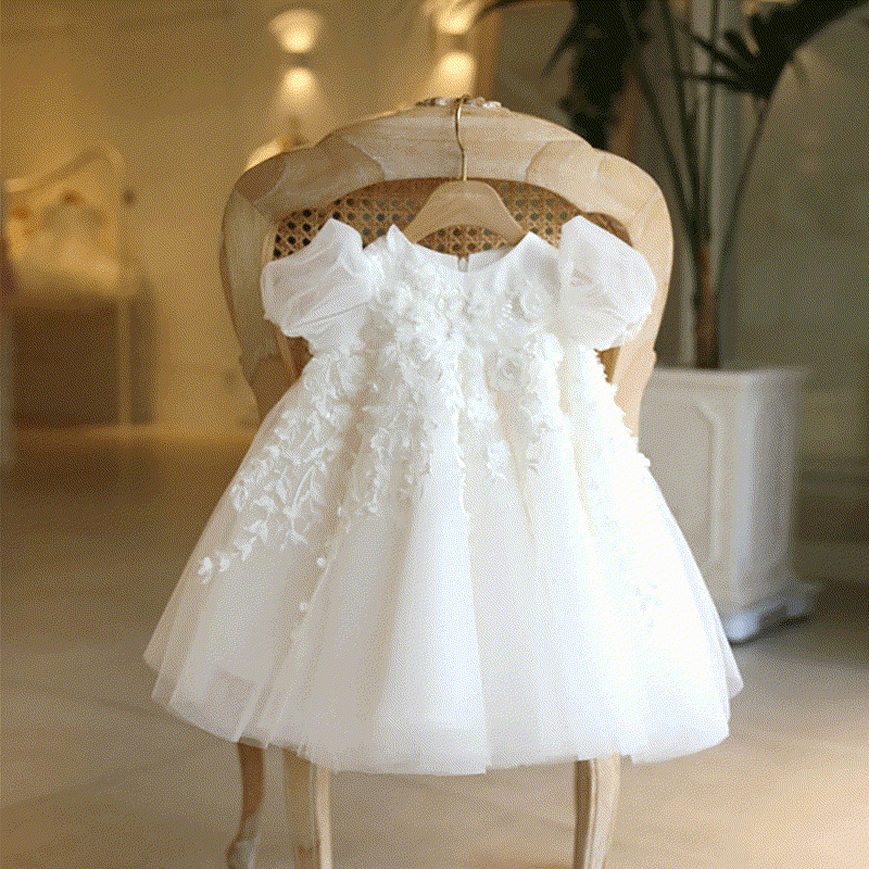 Mesh Applique Short Sleeve Midi Dresses - White - 15-16Y - image 1