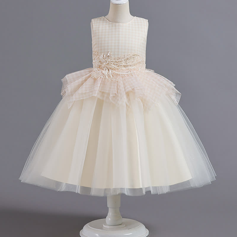 Mesh Folds Lace Sleeveless Mid-long Dresses - Champagne - 14-15Y - image 2