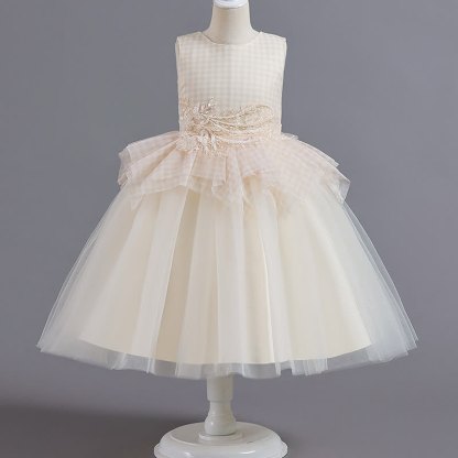 Mesh Folds Lace Sleeveless Mid-long Dresses - Champagne - 14-15Y - image 2