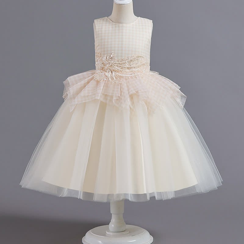 Mesh Folds Lace Sleeveless Mid-long Dresses - Champagne - 14-15Y - image 2