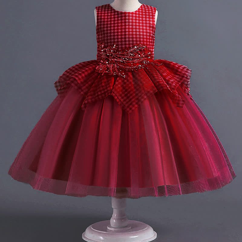 Mesh Folds Lace Sleeveless Mid-long Dresses - Red - 14-15Y - image 3