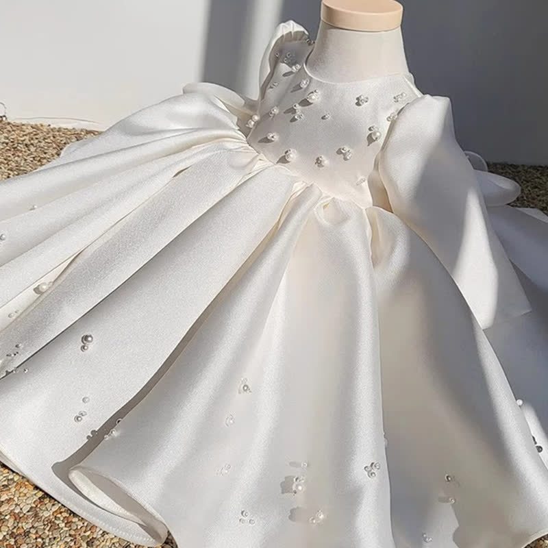 Satin Pearl Long Sleeve Mid-long Dresses - image 3