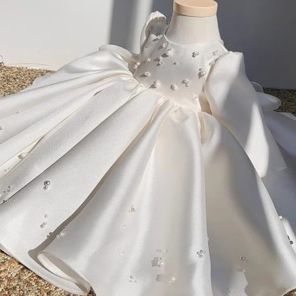 Satin Pearl Long Sleeve Mid-long Dresses - image 3