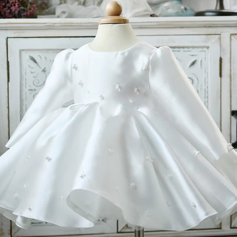 Satin Pearl Long Sleeve Mid-long Dresses - image 2