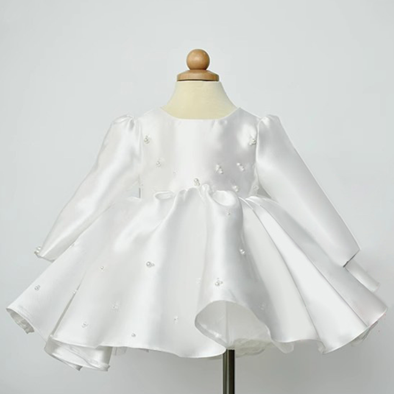 Satin Pearl Long Sleeve Mid-long Dresses - Long Sleeve - 9-11Y - image 1