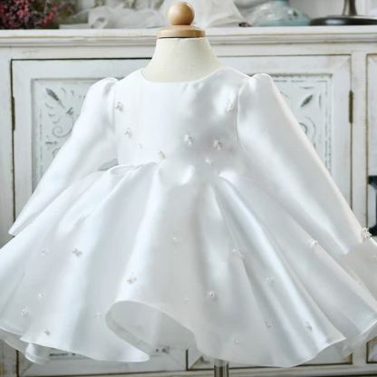 Satin Pearl Long Sleeve Mid-long Dresses - image 2