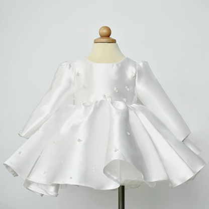 Satin Pearl Long Sleeve Mid-long Dresses - Long Sleeve - 9-11Y - image 1