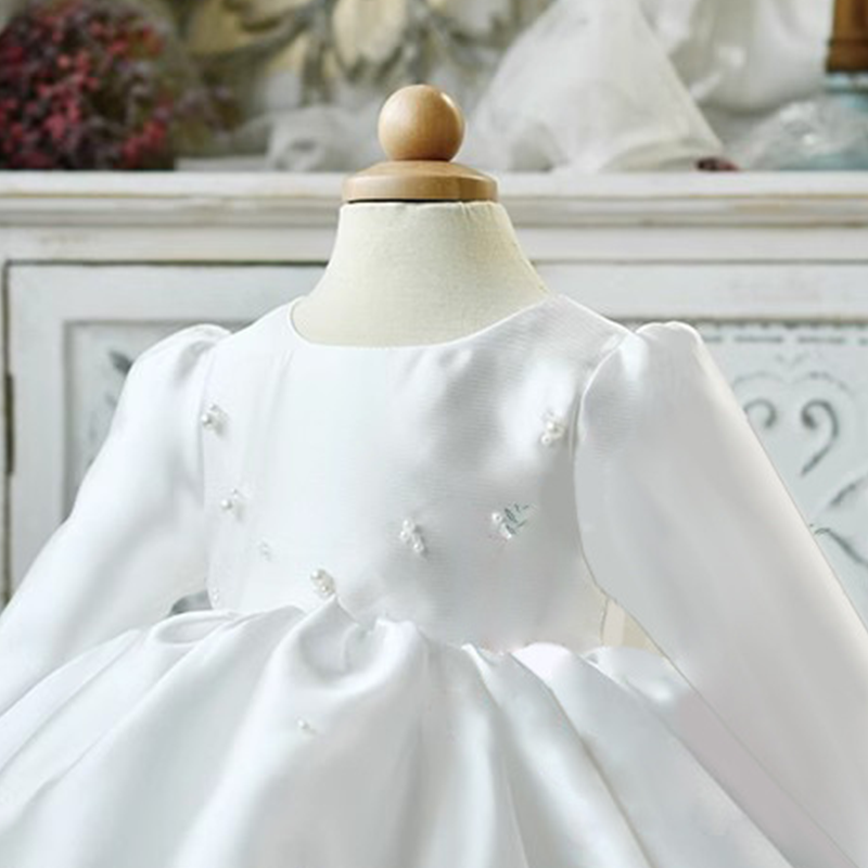 Satin Pearl Long Sleeve Mid-long Dresses - image 5