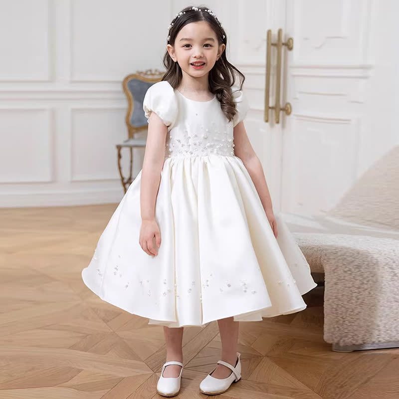 Satin Pearl Long Sleeve Mid-long Dresses - Short Sleeve - 9-11Y - image 8