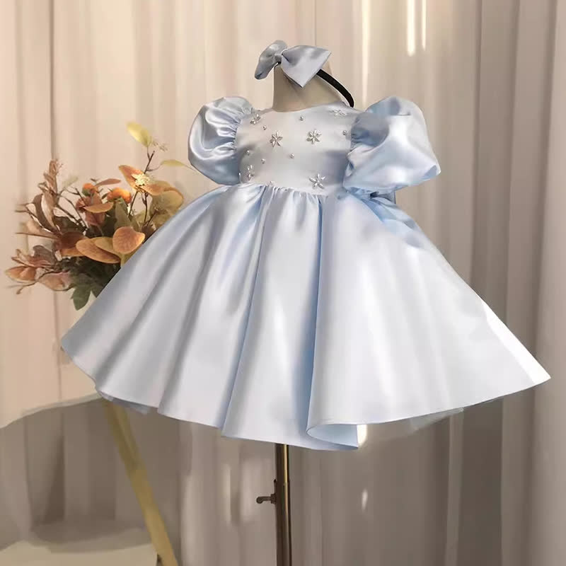 Satin Pearl Short Sleeve Mid-long Dresses - image 2