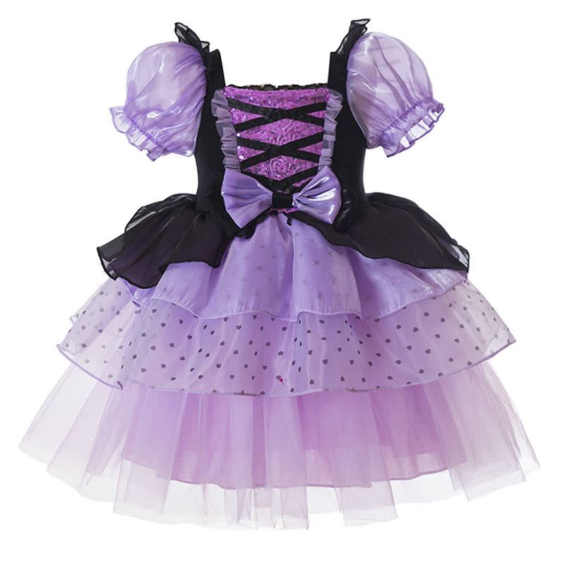 Mesh Bow Short Sleeve Midi Dresses - Purple - 7Y - image 2