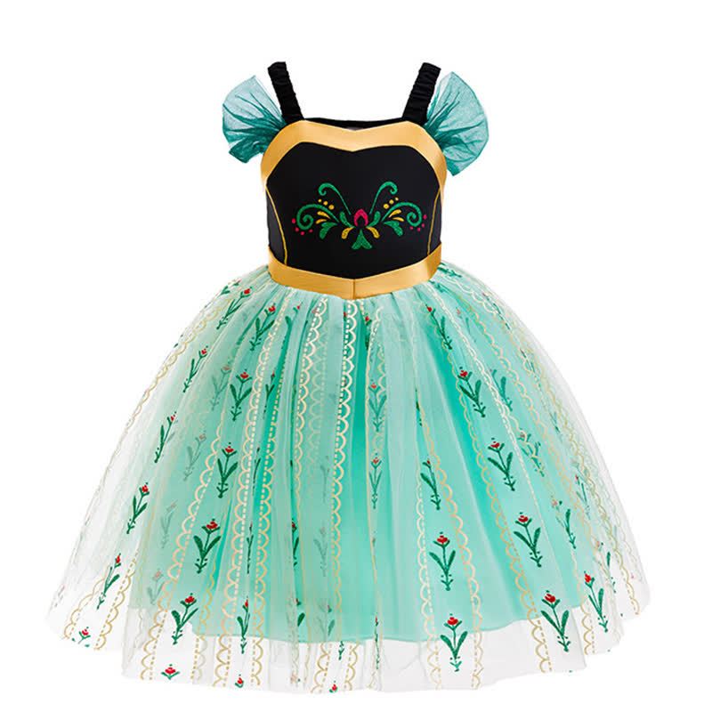 Mesh Split Joint Short Sleeve Mid-long Dresses - Green - 7Y - image 1