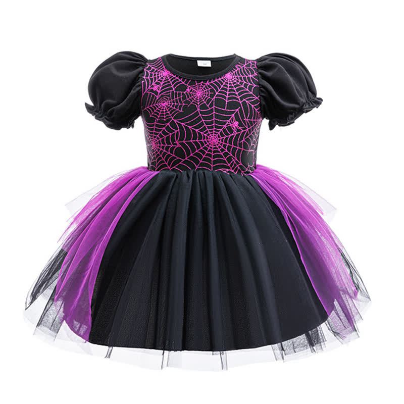 Mesh Halloween Painting Short Sleeve Midi Dresses - Purple - 7Y - image 1