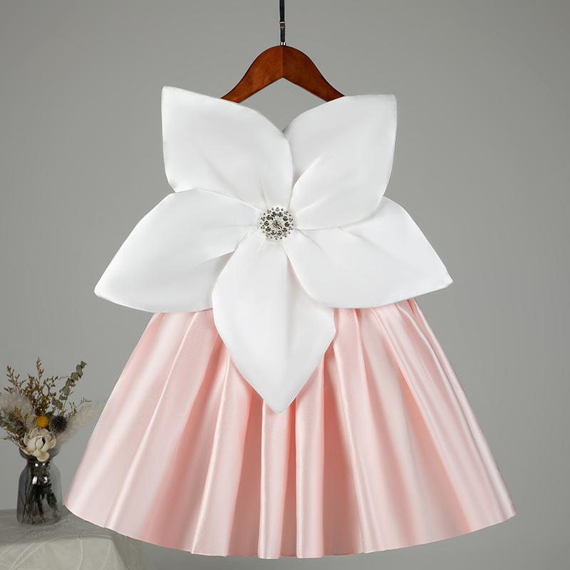 Satin Rosette Sleeveless Midi Dresses - Pink - 11-12Y - image 1