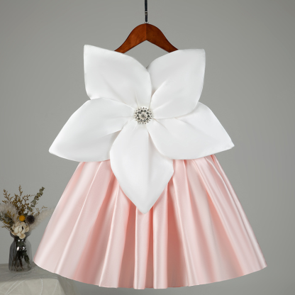 Satin Rosette Sleeveless Midi Dresses - Pink - 11-12Y - image 1