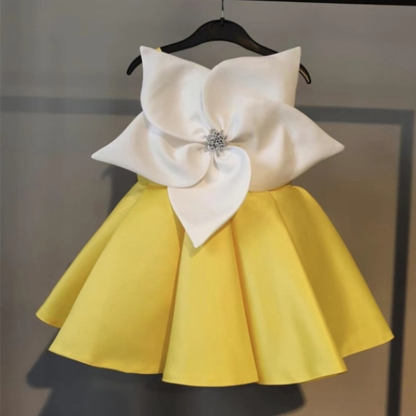 Satin Rosette Sleeveless Midi Dresses - Yellow - 11-12Y - image 5