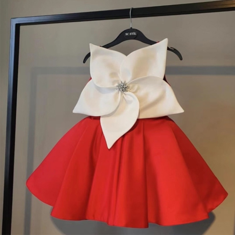 Satin Rosette Sleeveless Midi Dresses - Red - 11-12Y - image 11