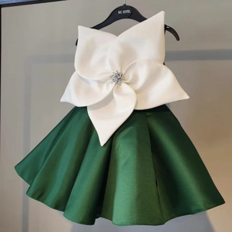 Satin Rosette Sleeveless Midi Dresses - Green - 11-12Y - image 14