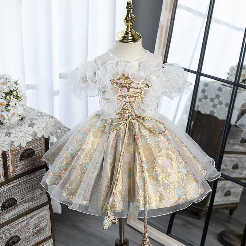 Jacquard Lace-up Sleeveless Midi Dresses - Champagne - 11-12Y - image 1