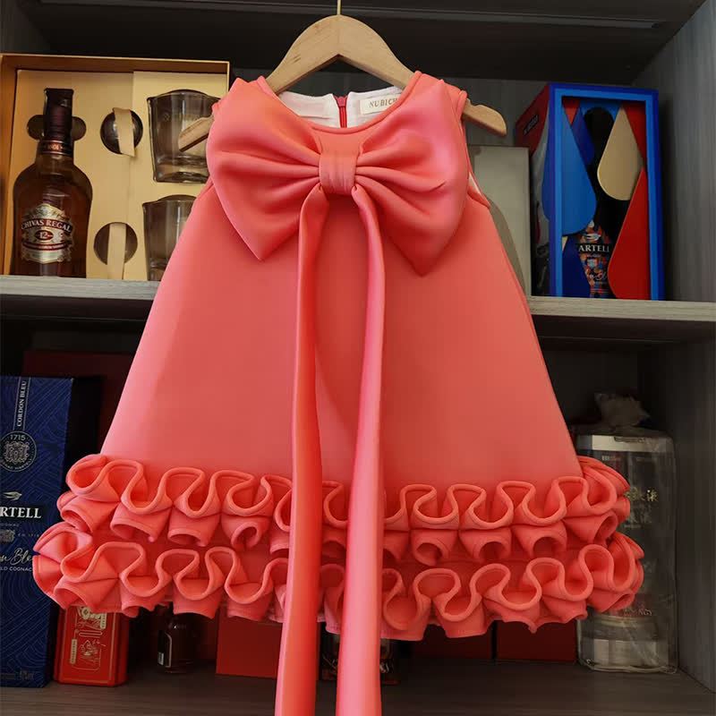 SCUBA KNIT Bow Sleeveless Midi Dresses - Orange - 11-12Y - image 8