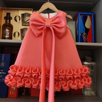 SCUBA KNIT Bow Sleeveless Midi Dresses - Orange - 11-12Y - image 8