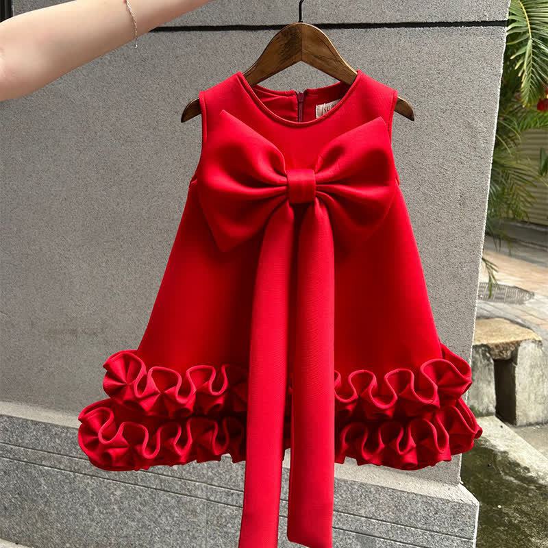 SCUBA KNIT Bow Sleeveless Midi Dresses - Red - 11-12Y - image 3