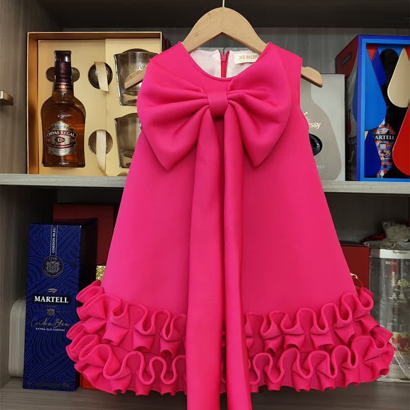 SCUBA KNIT Bow Sleeveless Midi Dresses - Rose Red - 11-12Y - image 5