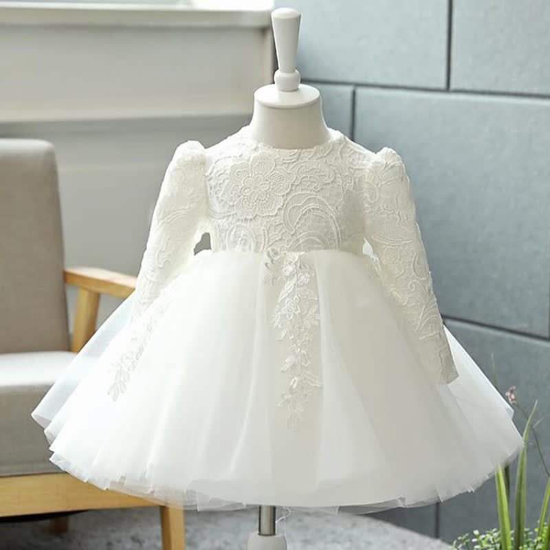 Mesh Applique Long Sleeve Midi Dresses - Long Sleeve - 13-14Y - image 1